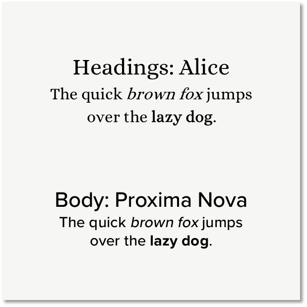 Headings: Alice, Body: Proxima Nova
