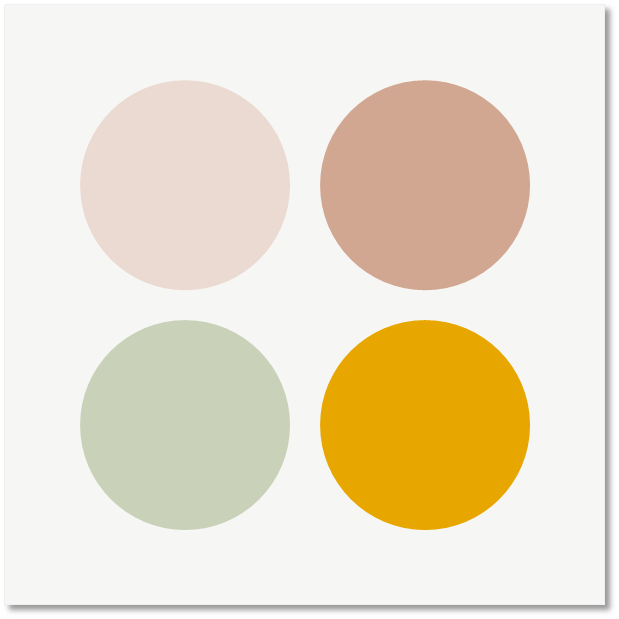colour palette of soft pink, brown, green, and golden yellow